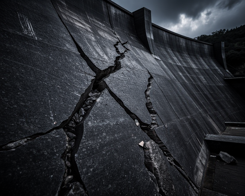 Cracked Dam Symbolizing Political Instability